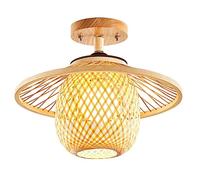 Natural Wood Ceiling Lamp Rattan Flush Mount Ceiling Light, Hand Woven Lampshade Fixtures Vintage Close to Ceiling Lighting Southeast Asia Corridor Entrance Light Tea Room Study Room
