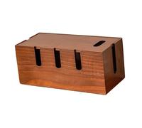 Natural Wood Cord Holder Box with Multiple Sections for Neatly Storing Power Adapters and Chargers Electrical Wire Planner