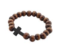 Natural Wood Cross Charm Ergonomic Bead Construction Wooden Hand Chain, Comfortable Wooden Hand Chain for All Day, フリーサイズ