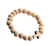 Natural Wood Cross Charm Ergonomic Beaded Construction Wooden Hand Chain All Day Comfort Minimalist Wooden Cross Spiritual, フリーサイズ