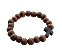 Natural Wood Crosses Charm Ergonomic Bead Structure Wooden Hand Chain For All Day Comfort Sustainable Wooden Hand Chain