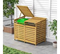 Natural Wood Double Bin Store Shed Wheelie Bin Wooden Garbage Bin Storage Shed Rubbish Store Cover