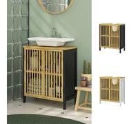 Natural Wood Finish Under Sink Cabinet With Slat Doors