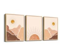 Natural Wood Framed Boho Wall Decor Living Room Canvas Wall Art For Bedroom Minimalist Abstract Mountain Sunshine Wall Paintings Wall Decorations For Girl Room Office Wall Decor Pictures Home Decor