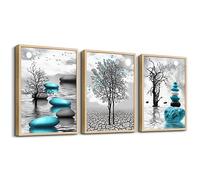 Natural Wood Framed Canvas Wall Art for Living Room Wall Decor for Bedroom Blue Abstract Wall Pictures Bathroom Black and White Paintings Office Decoration Modern Home Decor Framed Art Prints