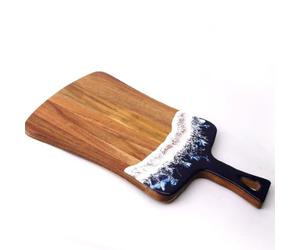 Natural Wood Ocean Wave Cutting Board with Handle, Epoxy Resin Wave, Corporate Gift, Realtor Gift, Cheese Board, Charcuterie Board (Board with Handle 14.2”x8.7”)