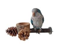 Natural Wood Parrot Perch Stand with Pinecones & Feeding Bowl | Durable Bird Chew Toy for Cockatiel, Conure, Budgie, Lovebird, Parakeet | Birdcage Accessory for Foraging & Oral Health
