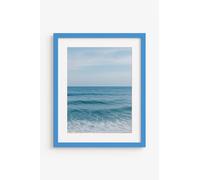 Natural Wood Photo Picture Poster Print Frame with White Mount Wall or Tabletop Display Shatterproof Styrene, Blue, 12" x 8" in 16" x 12" frame