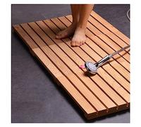 Natural Wood Shower Mat Non-Slip Bath Pad Waterproof Floor Mat for Kitchen & Balcony Custom Size 80x100cm Anti-Cracking Drain BoardWood Color