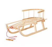 Green Blue GB136 / GB138 Natural Wood Sledge Snow Fun Sledge With Removable Backrest Whole Wood Version Or With Fabric Upholstery + Pulling Rope + Skids With Metal Plate (Brown)