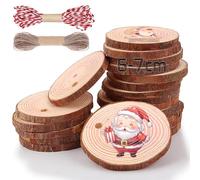 Natural Wood Slices for Crafts 30Pcs Round Wooden Discs with Holes Hanging Rope 6-7cm Unfinished Log Slices Predrilled Wooden Circles for Arts Crafts DIY Hobby Wedding Christmas Ornaments Decoration