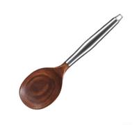 Natural Wood Soup Ladle Featuring Deep Bowl Shape And Extended Handle For Safe Cooking Hand Polished For Surface Smooth Texture Elegant Reddish Brown Tone Essential Kitchen Gadget Silver