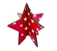 Natural Wood Star Decoration 4.6inch Flag Design Natural Wood(Red)