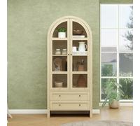 Natural Wood Storage Cabinet with Clear Acrylic Doors, Multifunctional Tall Wardrobe with 2 Drawers, Dimensions: 79 x 39.5 x 178 cm, Ideal for Home nization.