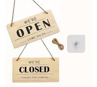 Natural Wood Tone Double-Sided Open Closed Sign with Hemp Rope for Shops