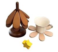 Natural Wood Tree Trivet | Foldable Wooden Coasters | Tree Shape Wooden Trivet Set for Hot Dishes | for Kitchen Dinner Drink Beverage Cup Counter Countertops Pans Fruit Fall