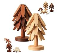 Natural Wood Tree Trivet Set, Christmas Tree Trivet Set, 4 Wooden Trivets & 1 Stand Like a Christmas Tree, for Hot Dish, Pot, Bowl, Teapot, Hot Pot Set (Natural+Walnut)