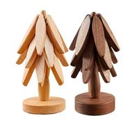 Natural Wood Trivet for Hot Dishes - 2 Pack Tree Design Coasters, Placemat for Insulation, Trivets for Hot Pots and Pans, Tree Shape Foldable Heat Resistant Pads Non-Slip Pot Holder Coasters Placemat