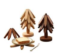 Natural Wood Trivet for Hot Dishes - 2 Pack Tree Design Coasters, Placemat for Insulation, Trivets for Hot Pots and Pans, Tree Shape Foldable Heat Resistant Pads Non-Slip Pot Holder Coasters Placemat