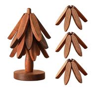 Natural Wood Trivet, Natural Foldable Kitchen Wooden Trivet, Multifunctional Ornaments for Hot Pots and Pans, Tree Shape Foldable Heat Resistant Pads Non-Slip Pot Holder Coasters Placemat (A, 3)