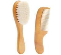 Natural Wooden Baby Brush and Comb Set, Includes Soft Newborn Hair Brush with Handle & Wool Bristles Baby Care Kit