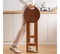 Natural Wooden Folding Stool with Handle Portable 45-60cm High Backless Bar Stool Solid Wood Round Folding Chair for Home & Outdoor Use (Regular Style Large)