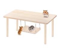 Natural Wooden Hamster Activity Platform with Hanging Swing, Multi-Layer Play Platform, Suitable for Climbing Toys for Small Animals Such as Dwarf Hamsters and Syrian Hamsters to Play with