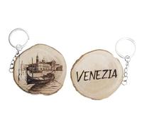 Natural Wooden Key Ring with Landmark, Veneto, Italy, Serenissima, Gondola, Venice, brown, One size