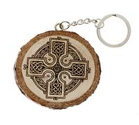 Natural Wooden Keyring with Celtic Cross of St Patrick, Gaelic, Norse