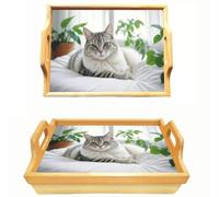 Natural Wooden Lap Tray Cute Cat Design With Carry Handles Soft Bean Bag Cushion Breakfast Dinner TV Food Laptop Browsing Portable Lightweight Easy Serving Tray