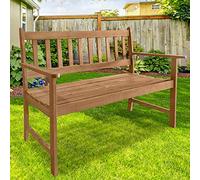Natural Wooden Outdoor Patio Bench with Backrest & Wide Armrests, Wicker Farmhouse Style Garden Seating for Park & Yard -, Stylish, Large Size
