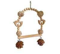 Natural Wooden Parrot Swing with Chew Beads Playground for Small to Medium Birds - Hanging Activity Toy with Bell Rope Bite-Resistant Elements for Budgies (A, 20 x 15 cm)