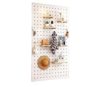 Natural Wooden Pegboard Wall Organizer - 18mm Thick, Wall-Mounted Peg Board Kit for Home, Garage & Gaming Room - 62.4" x 41" Storage Solution