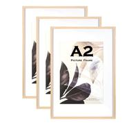 Natural Wooden Picture Frame A2(42x59.4cm) with Mat,Set of 3, Mount for A3 Picture or Certificate,Wall Mountable