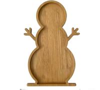 Natural Wooden Serving Tray with Snowman Design for Food, Fruit, Vegetable, and Dessert Presentation on Tables and Counters