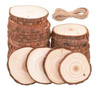 Natural Wooden Slices 30 Pieces 6-7 cm Unfinished Wood Chips with Natural Jute String for DIY Crafts Christmas Decoration Wedding Decoration