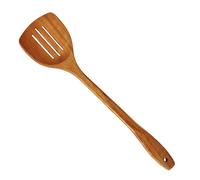 Natural Wooden Spatula for Cooking, 3-Hole Non-Stick Kitchen Utensil, Long Handle Spoon for Stir Fry, Pancake & Eggs (39x9cm)
