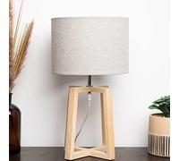Natural Wooden Table Lamp with Linen Look Shade and Criss Cross Legs Modern Look and Feel