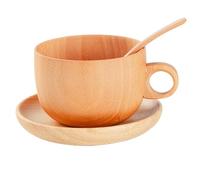 Natural Wooden Tea Cup Set - 290 ml Handcrafted Wood Drink Ware with Spoon, Reusable Rustic Coffee & Tea Cups, Eco-Friendly Cups | for Home, Garden, Outdoor