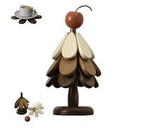 Natural Wooden Tree Trivet Set, Wooden Christmas Tree Coasters, Foldable Wood Trivets For Hot Dishes, Anti Scald Table Mat, Table Decor Coasters For Home, Kitchen, Countertops(Little cherry)