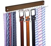 Natural Wooden Wall-Mounted Tie Rack for 20 Ties/Belt/Handbag, Tie and Belt with 360° Rotating Hooks, Screw Nail, Ideal for Wall Installation, Door,