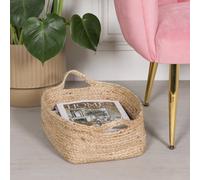 Natural Woven Jute Magazine Storage Basket With Handles