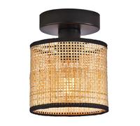 Contemporary Natural Woven Rattan Ceiling Light Fitting with Black Cotton Fabric Trim | 19cm x 15cm | 1 x 11w E27 LED by Happy Homewares
