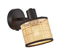 Natural Woven Rattan Switched Wall Light Fitting with Black Cotton Fabric Trim Happy Homewares Brown One Size