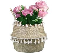 Natural Woven Straw Basket, Foldable Seagrass Belly Basket Laundry Storage Plant Pot Nursery Cosmetic Storage Bag Handmade Basket, for Storage, Laundry, Picnic, Flower Plant Toy Storage (Type C)