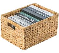 Natural Woven Water Hyacinth Wicker Rectangular Storage Bin Basket with Handles, Large