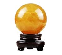 Natural Yellow Calcite Healing Quartz Crystal Sphere Gemstone Ball Feng Shui Ornament with Stand for Divination Chakra Balance Yoga Home Office Decoration(3.1")