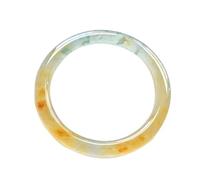 Natural Yellow Jadeite Bangle for Women, Handmade Ice Seed Round Strip Jadeite, Gift Inner Diameter 6364mm