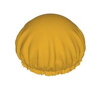 Natural Yellow Printed Shower Cap Waterproof Reusable Elastic Bath Cap Double Layer Adjustable Elastic Band Bath Hair Cap For Women Men Spa Salon