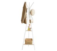 (NaturalBeige,PearlWhite) Coat Rack Freestanding, Coat Hanger Stand, Hall Tree with 2 Shelves, for Clothes, Hat, Bag